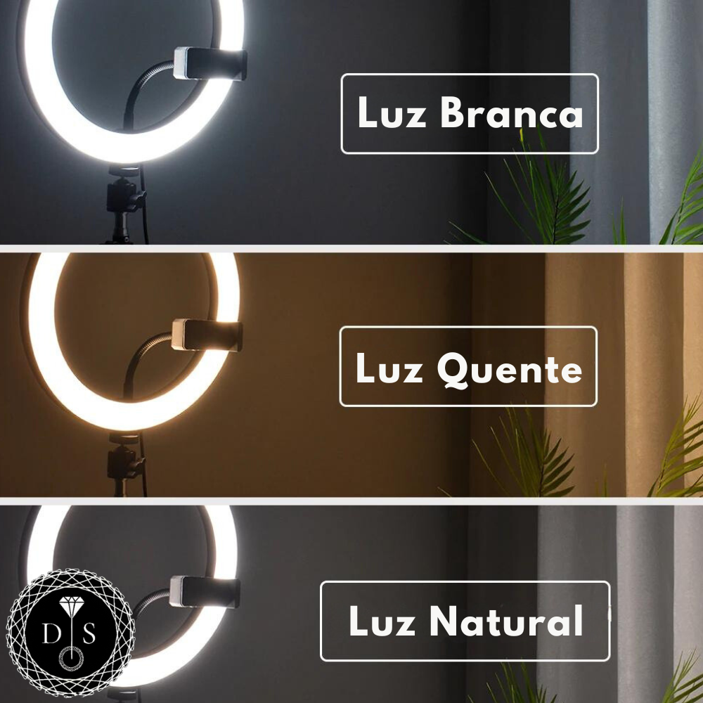 Luz Perfeita a Qualquer Hora: Lâmpada de Anel LED com Tripé para Selfies - Transforme suas Transmissões de Vídeo Ao Vivo e Fotos