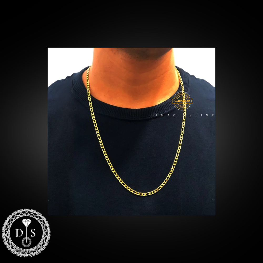 Combinação de corrente e pulseira masculina de aço inoxidável dourado